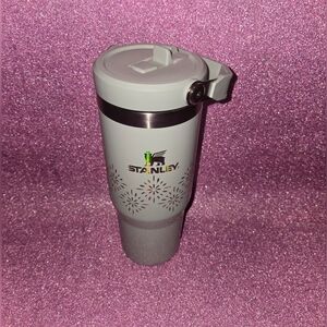Stanley White Travel Tumbler with Silver Band and Floral Pattern